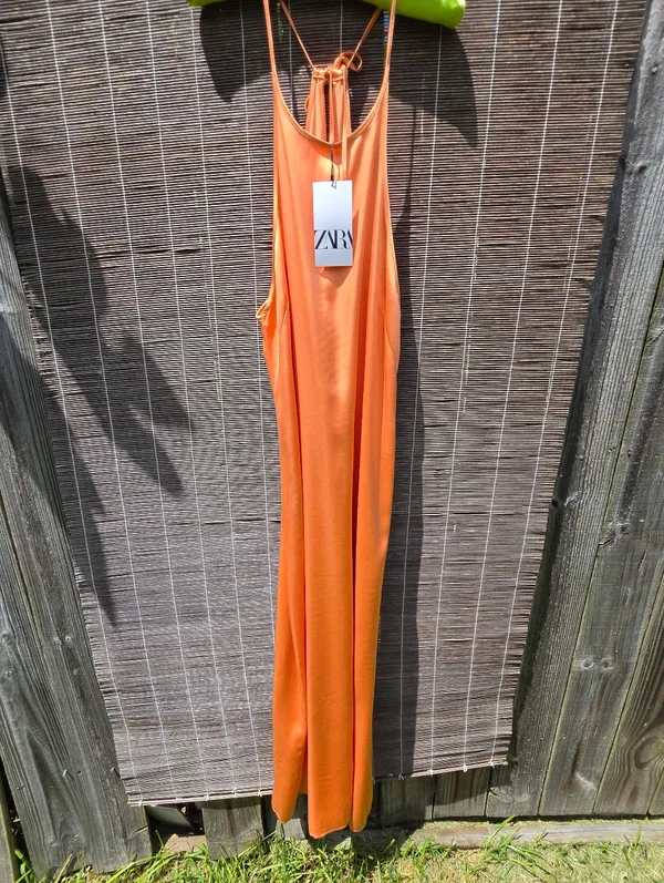 NEW ZARA Maxi Dress Satin Burnt Orange size S - Image 6