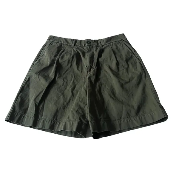 AYR Women’s Cotton High Rise Pleated Shorts Olive Size 12 - Image 3