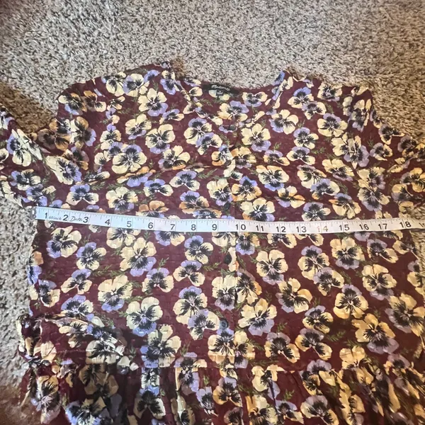 Madewell Floral Print Long Sleeve Peasant Top‎ Burgundy Pansy Motif Size Small - Image 8
