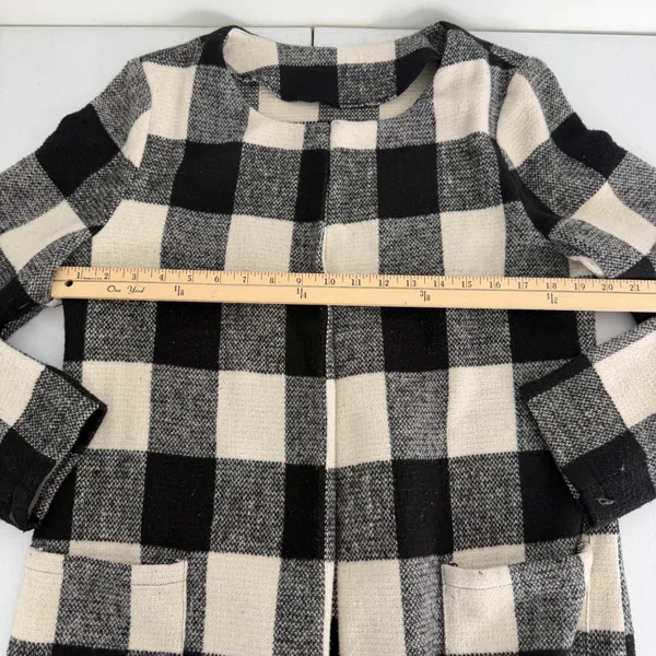 Buffalo Plaid Open Front Cardigan Coat Black‎ White Womens Large Office Preppy - Image 11