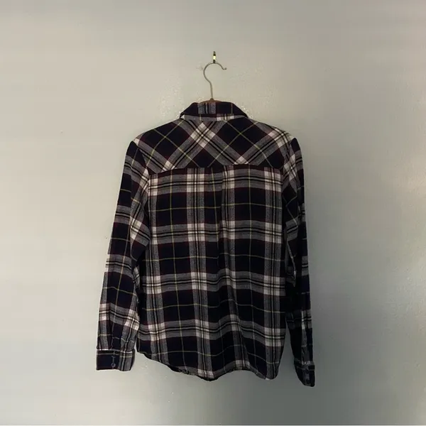 Women’s Plaid Flannel Shirt Button Up Navy & Mustard - Image 5