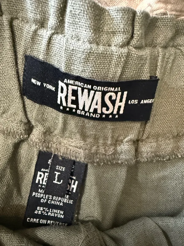 REWASH Olive Green Linen-Blend Stretch Waist Pull-On Shorts Size Large - Image 6