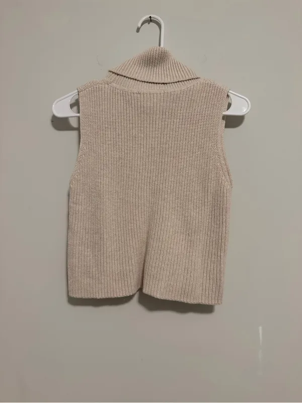 French Connection Sleeveless Turtleneck Knit Vest in Cream - Image 3