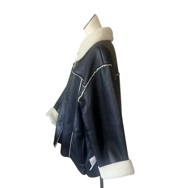 NEW ASOS 4th & Reckless leather look jacket with contrast cuff in black - Image 3