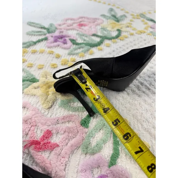 Spiegel Black Satin Peep Toe‎ Slingback Stiletto Heels Leather Sole 7.5B F8065 - Image 8