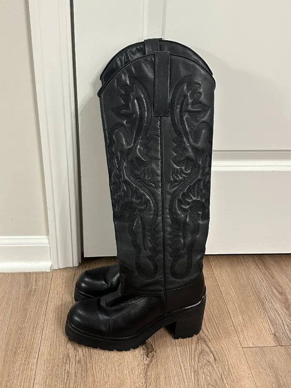 JEFFREY CAMPBELL x Anthropologie Tall Western Heeled Boots in Black Size US 8.5 - Image 6
