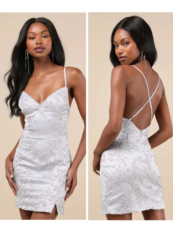 Lulus Blissful Blossoms Silver Sequin Backless Mini Dress Size Small Cocktail - Image 2