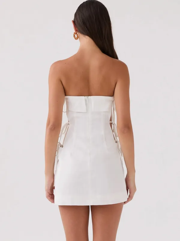 Peppermayo Aura White Strapless Side-Tie Mini Dress - Image 2