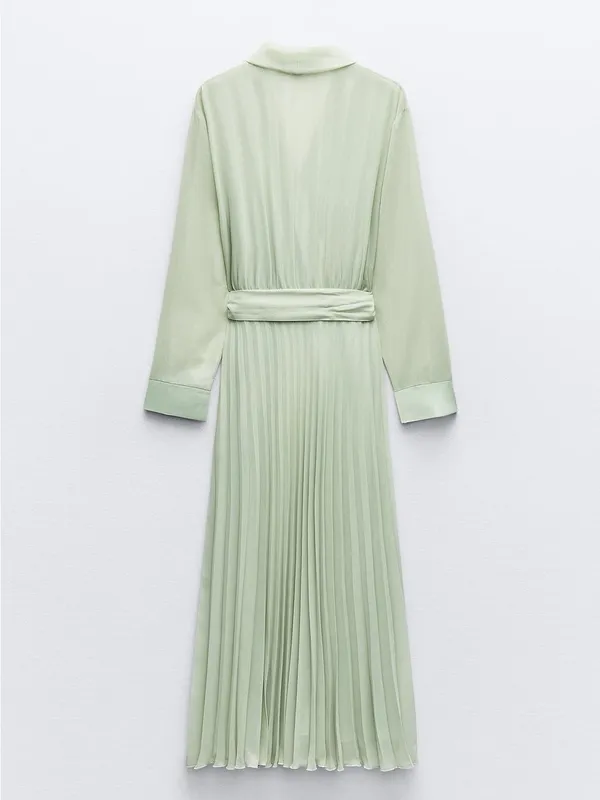 Zara Light Sage Green Wrap Robe Dress - Image 7