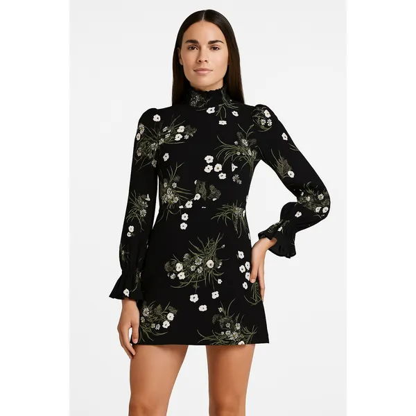 Reformation Archie Floral Print Mini Dress‎ in Black - Image 3