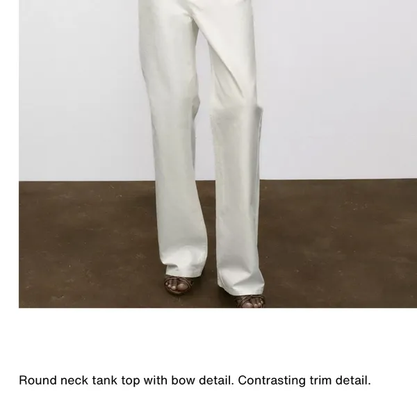 Zara NWT white & brown asymmetrical bow tie knot ribbon shoulder detail - Image 3