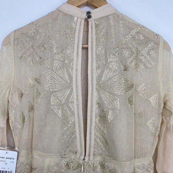 Free People Mini Boho Dress Women Size 0 Cream Embroidered Witch‎ Fairy Concert - Image 10