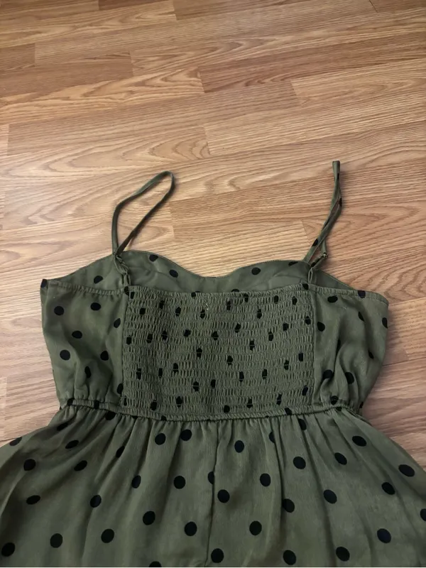 Francesca's Collections Olive Green & Black Polka Dot Mini Dress Size Medium - Image 5