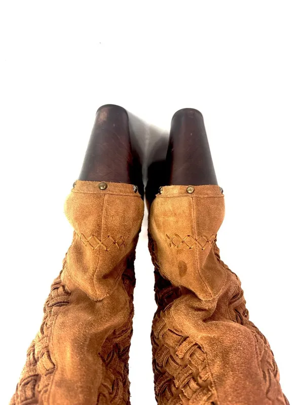 UGG Arroyo Tan Woven Braided Suede Tall Clog Boots Size 10 - Image 4