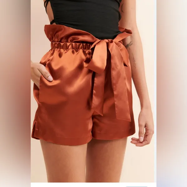 Free People Allani Liu Webber satin shorts SZ M Orange Size M - Image 3