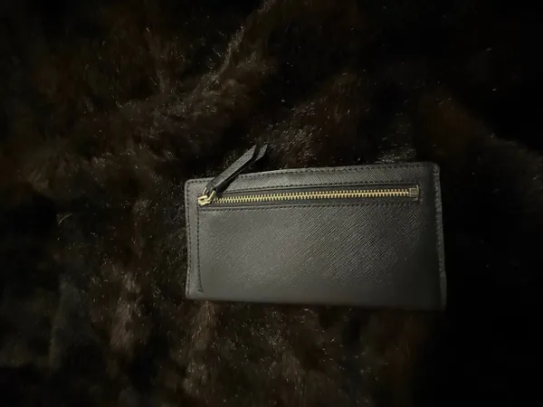 Kate Spade Solid Black Long Bifold Slim Wallet Gold-Tone Hardware Snap Closure - Image 3