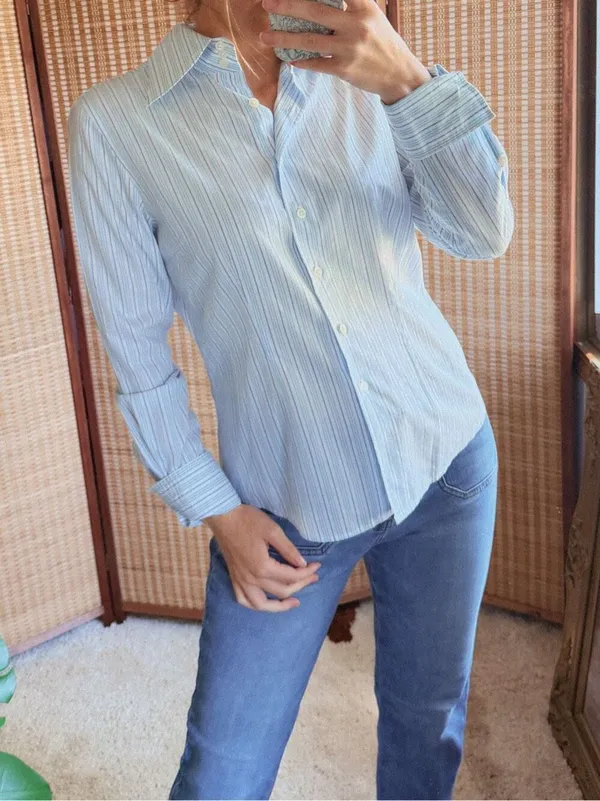 Faconnable Blue Stripe Tailored Shirt Size S Blue - Image 3