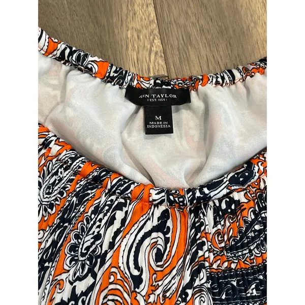 Ann Taylor Top Orange Navy Paisley Racerback Spaghetti Strap Size M - Image 6