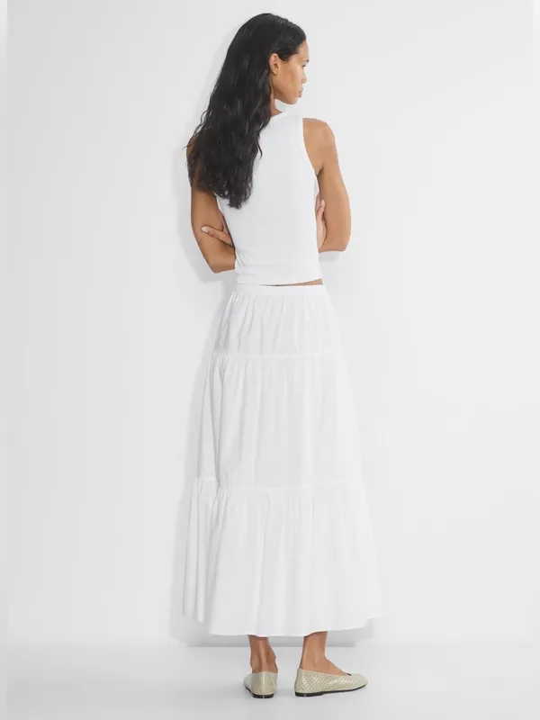 Aritzia Sunday Best Martine Poplin Skirt Tiered poplin maxi Skirt White L NWT - Image 3