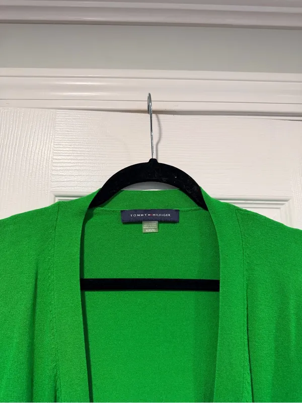 Tommy Hilfiger Size XL Kelly Green Open Front Cardigan Sweater Button Cuff - Image 2