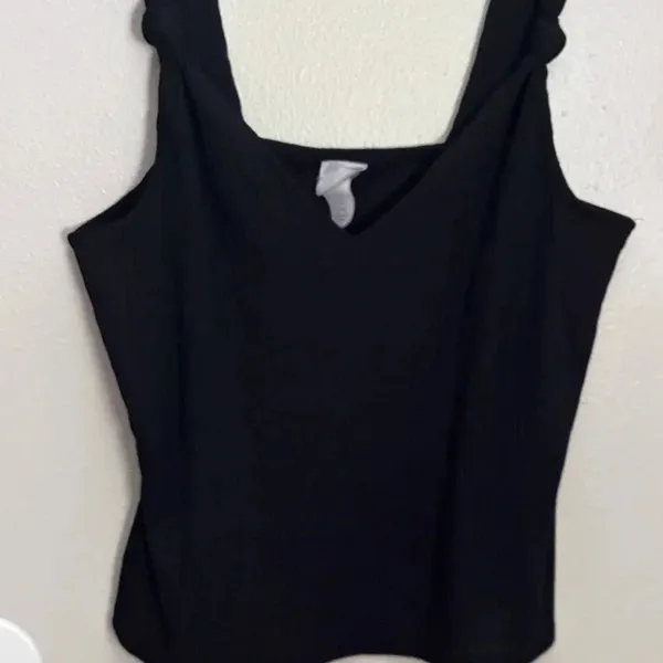 H&M Women Navy Blue Top Ribbed Minimalist Blouse Size Medium‎ - Image 2