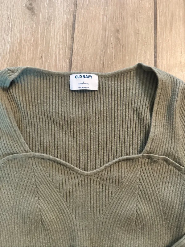 Old Navy Olive Ribbed Scoop-Neck Long-Sleeve Sweater - Image 2