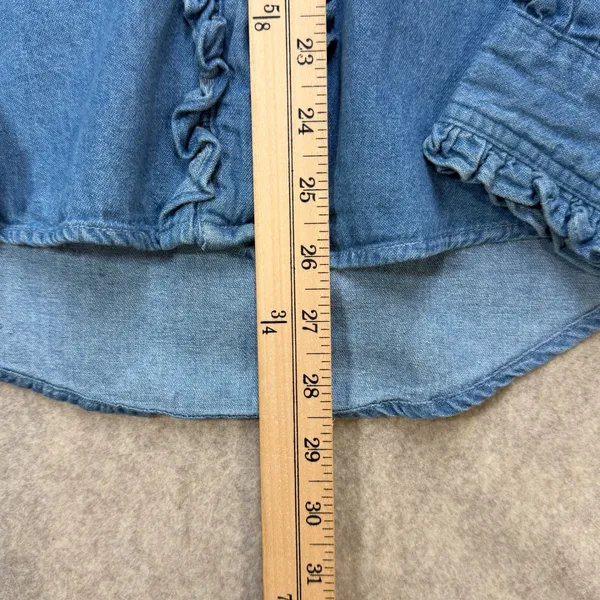 Gitano Vintage‎ Womens L Denim Cottagecore Western Ruffle Button Front Shirt Top - Image 6