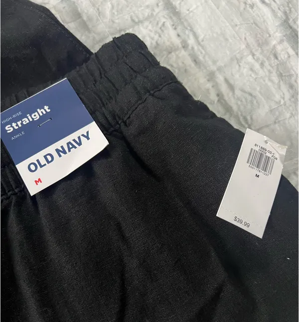 Old Navy High Rise Linen Blend Black Straight Leg - Image 3