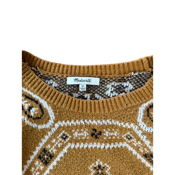 Madewell Bandana‎ Paisley Intarsia Pullover Sweater Mustard Yellow Women XS - Image 3