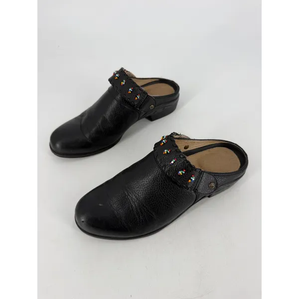 Ariat Clogs Women 8.5 Black Leather Beaded Whipstitch Western Boho Mules - Image 9