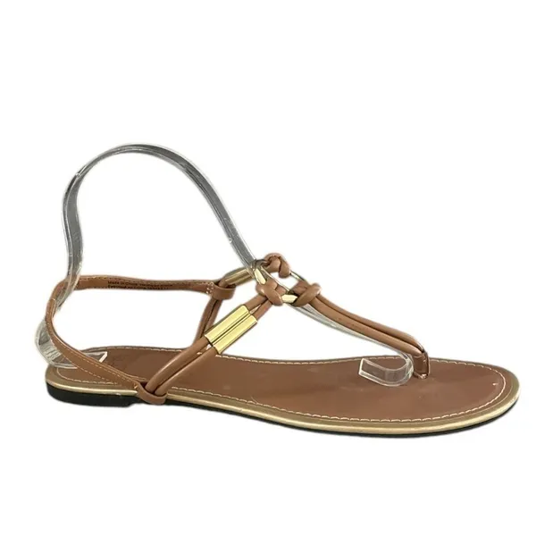 Montego Bay Tan Gold Hardware Thong Slingback Sandals‎ Size 9 - Image 2