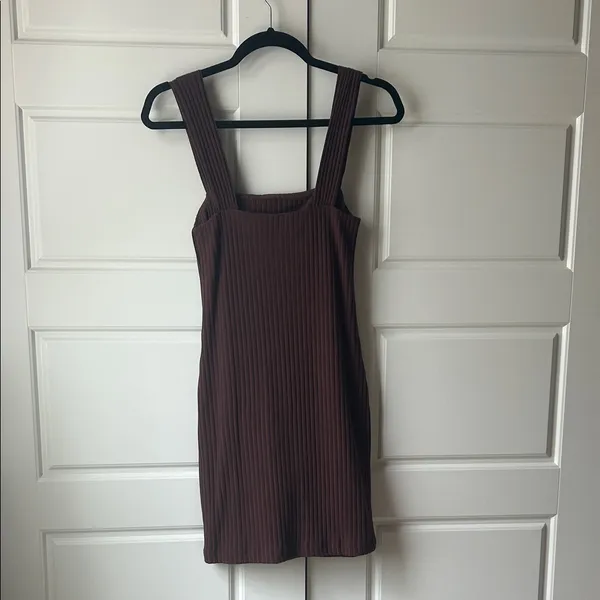 Audrey 3+1 Ribbed Square-Neck Mini Dress in Brown - Image 2