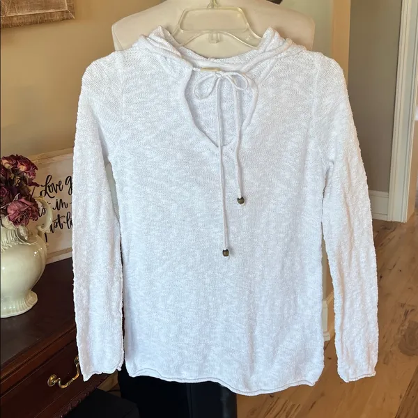White Cotton Sweater Pullover Hooded - Image 7