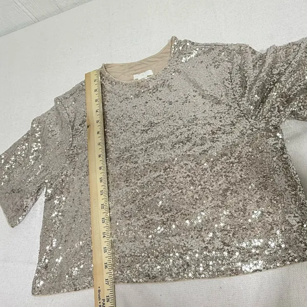 H&M Glittering Sequin Crop Top - Gold - Image 6