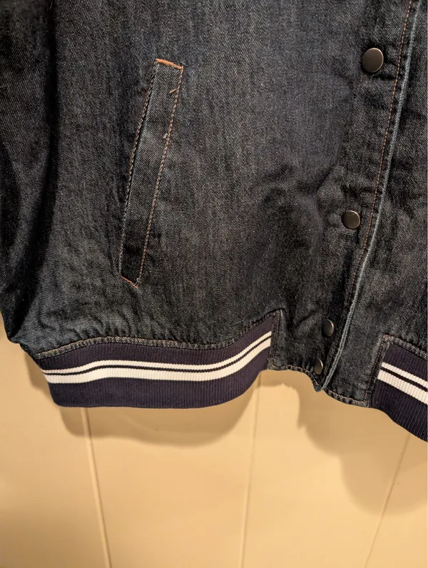 Old Navy Dark Denim Bomber Jacket - Image 5