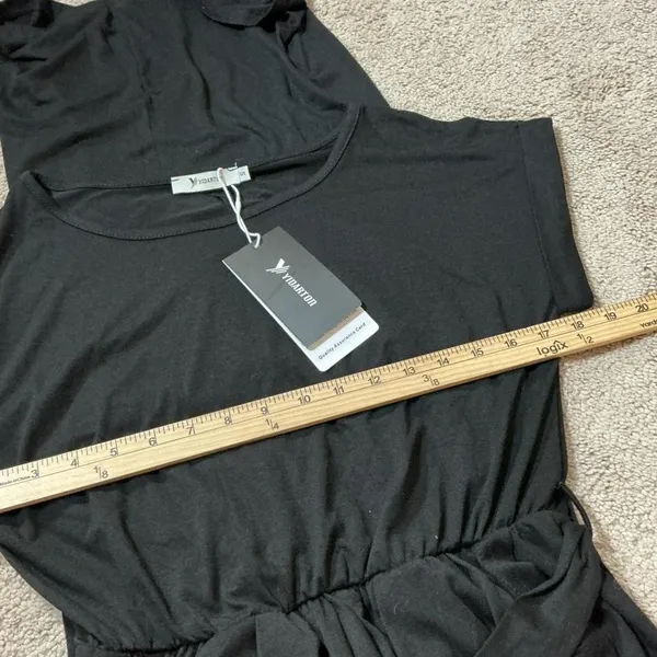 YIDARTON Black Short Sleeve Belted Maxi Dress‎ Women's Size S Casual Wrap Style - Image 4