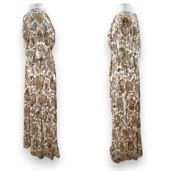 DR2 Womens Dress Sz S Paisley Maxi Dress Cottage Core Prairie Mustard Blue White - Image 4