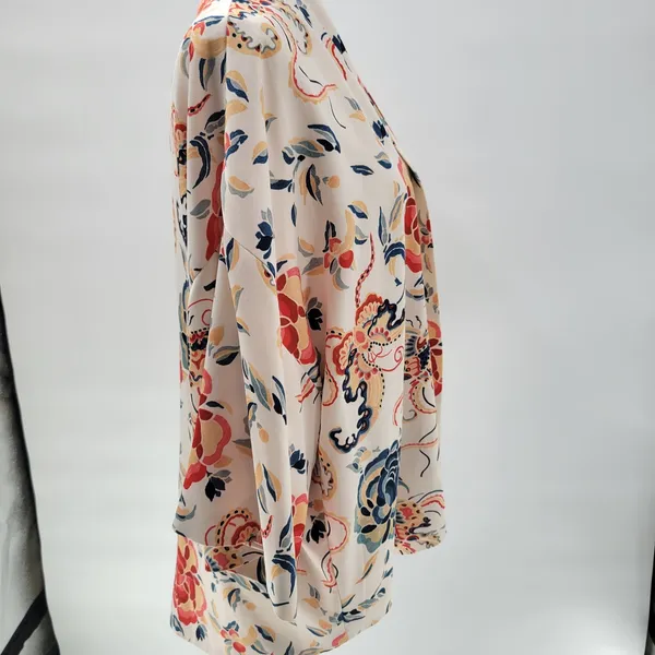 Zara TRF Outerwear Duster Kimono Jacket S-M White Floral Thick Fabric Open Front - Image 7