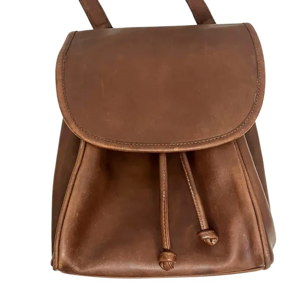 Vintage Coach Flap Drawstring Brown Leather Crossbody - Image 2