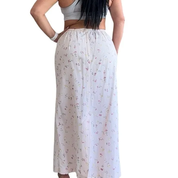 Coldwater Creek Linen Blend Floral Midi Skirt Pink White Cottagecore vintage M - Image 3