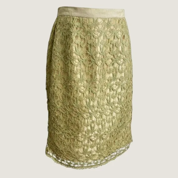 GMI Gold Lace Overlay Skirt Women's Size 12 Pencil Lined Career - Image 3