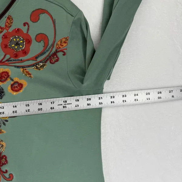 Double D Ranchwear Sage Green Beaded‎ Floral Embroidered Tunic Dress L READ - Image 2