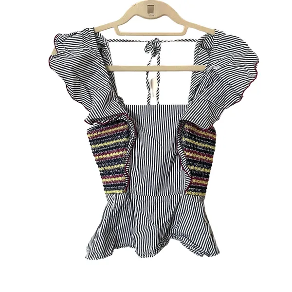 PARKER Striped Flutter Sleeve Blouse Sz XXS‎ - Image 2