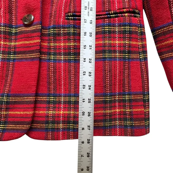 VTG Breeches Red Tartan Plaid Skirt‎ Suit Set Womens 8 Wool Blend Blazer Skirt - Image 6