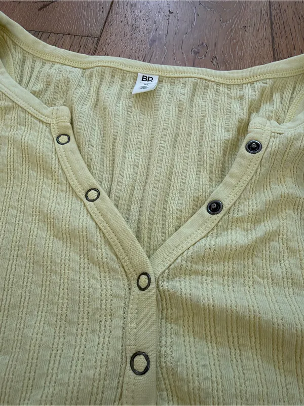 Women’s Pale Yellow Ribbed Henley Tank Top - Image 5