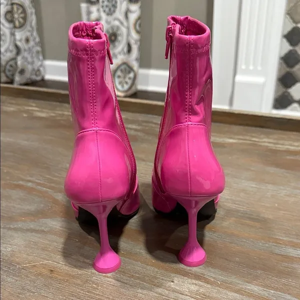 INC Hot Pink Patent Ankle Heeled Boots 7 Barbiecore Y2K Bratz Doll‎ Festival - Image 5