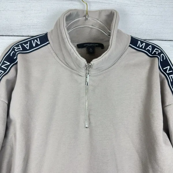 Marc New York Beige Logo Quarter Zip Crop Activewear‎ Sweatshirt Size XL Casual - Image 2