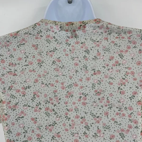 Coquette Y2K Mini Floral Mesh Top Sz M Deep V Ruch Festival Crop Cottage Fairy - Image 8