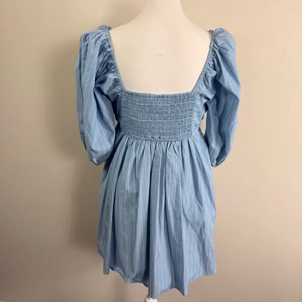 Abercrombie & Fitch Emerson Poplin Pin Stripe Puff Sleeve Mini Dress Size Large - Image 5