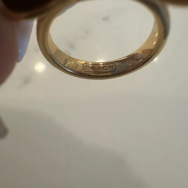 Coach Gold Bow Ring with Navy and White Stripes - Image 3